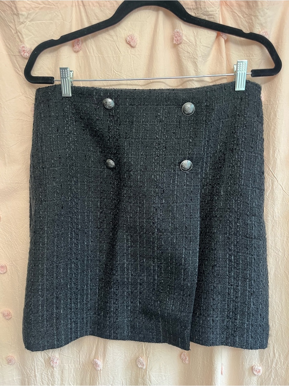 NWT Classic Black Bouclé Button-Front Mini Skirt